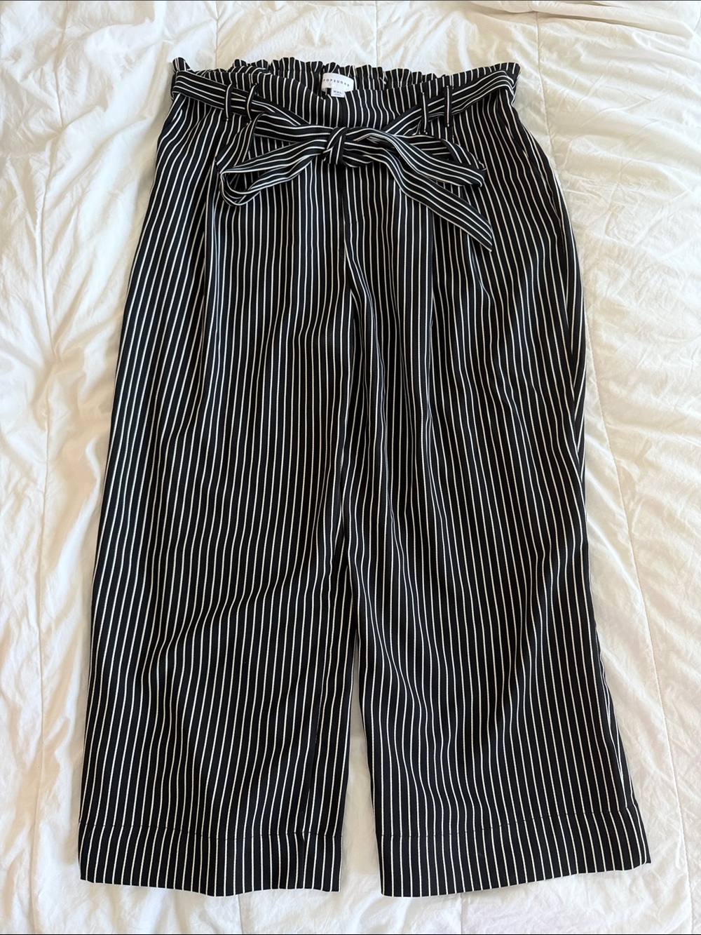 Pop Sugar Striped Stretchy Waist Wide-Leg Capris Pants - Black/White